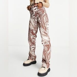 Topshop Straight Kort Jeans in Brown Marble Print |Size 30|